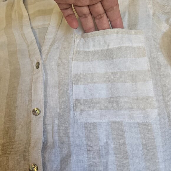 Sigrid Olsen 100% Linen Women's Top SZ Medium stripes Cream Coastal Beach Summer - Picture 5 of 13